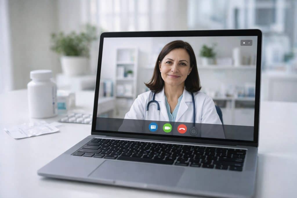 telehealth consultation on laptop