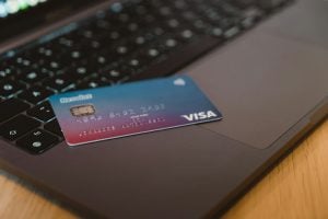 debit card resting on keyboard