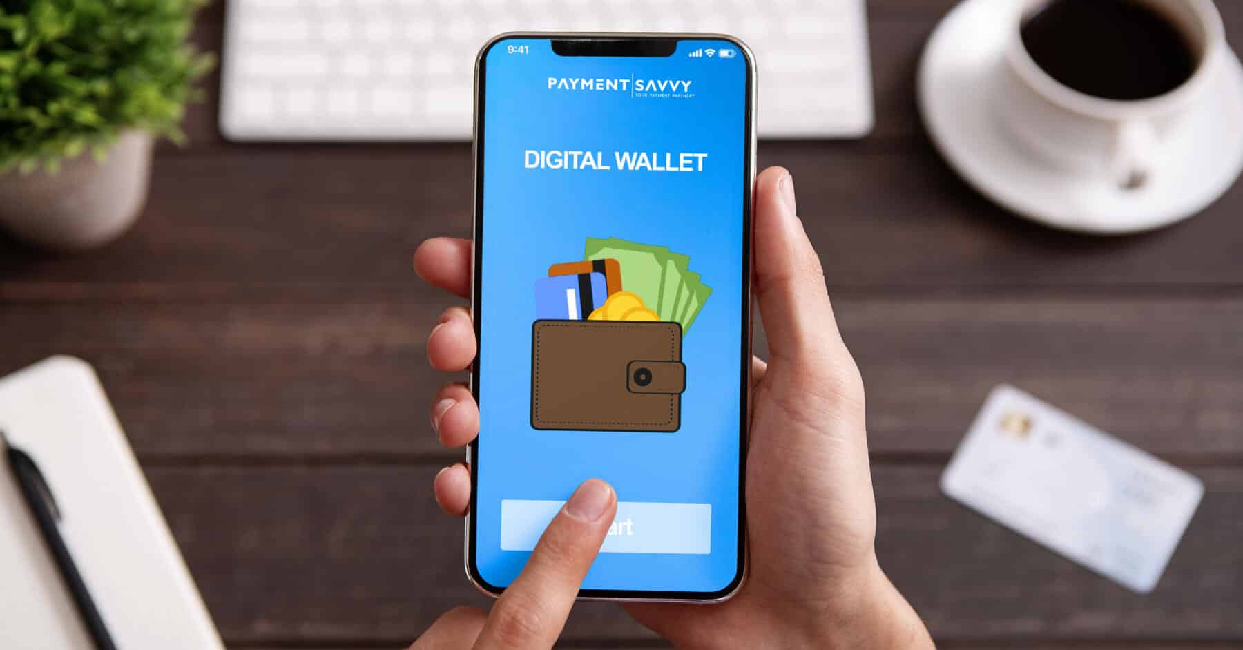 Consumer using a digital wallet to pay a bill on a mobile device