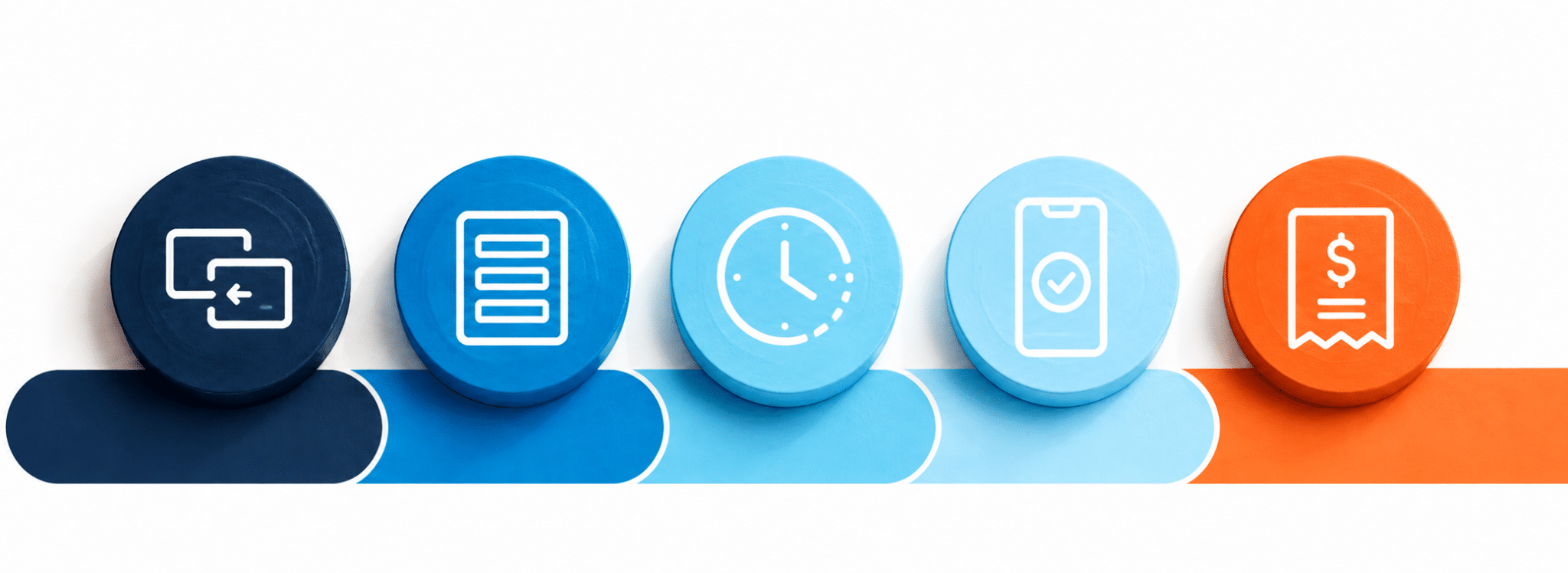 Five circular icons representing channel handoffs, excessive form fields, session timeouts, difficult mobile experiences, and late total changes that can cause payment abandonment.