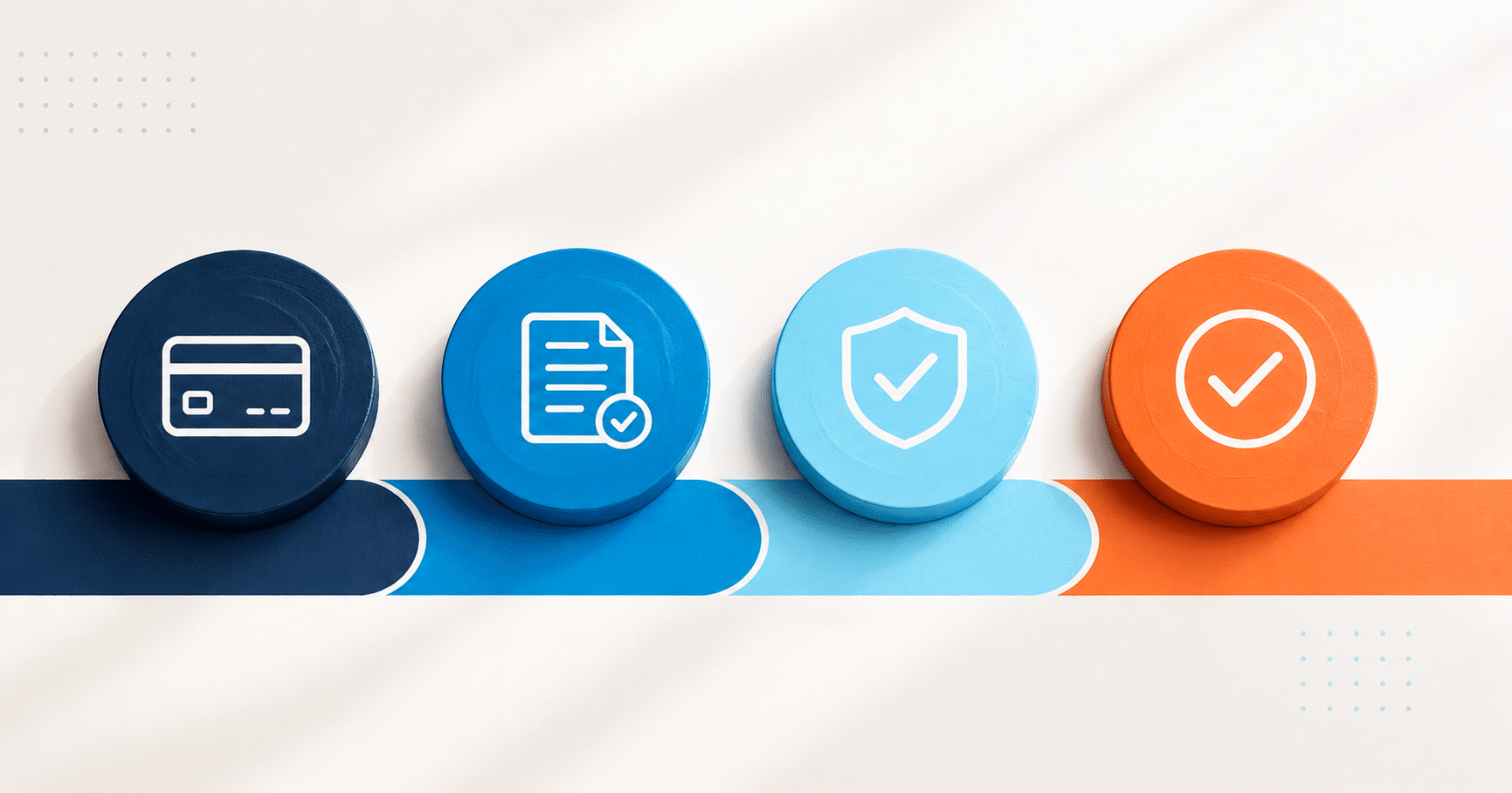 Four payment-stage icons representing a collection payment moving from start to submission, approval, and successful completion.