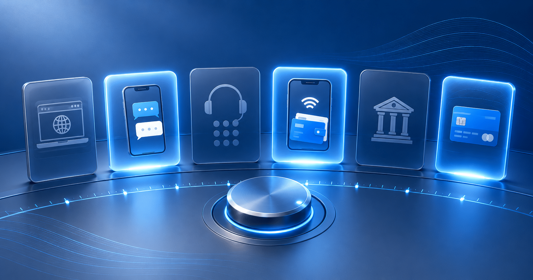 Payment channels displayed on a digital control panel, with some brightly illuminated and others shown as underused.